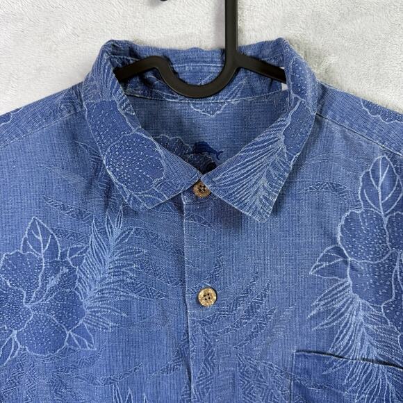 Tommy Bahama Silk Hawaiian Shirt Men's Large Blue 100% Silk Vacation Resortwear - Picture 5 of 15